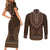 Brown African Dashiki With Tonga Ngatu Pattern Couples Matching Short Sleeve Bodycon Dress and Long Sleeve Button Shirt