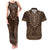 Brown African Dashiki With Tonga Ngatu Pattern Couples Matching Tank Maxi Dress and Hawaiian Shirt