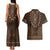 Brown African Dashiki With Tonga Ngatu Pattern Couples Matching Tank Maxi Dress and Hawaiian Shirt