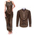 Brown African Dashiki With Tonga Ngatu Pattern Couples Matching Tank Maxi Dress and Long Sleeve Button Shirt