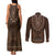 Brown African Dashiki With Tonga Ngatu Pattern Couples Matching Tank Maxi Dress and Long Sleeve Button Shirt