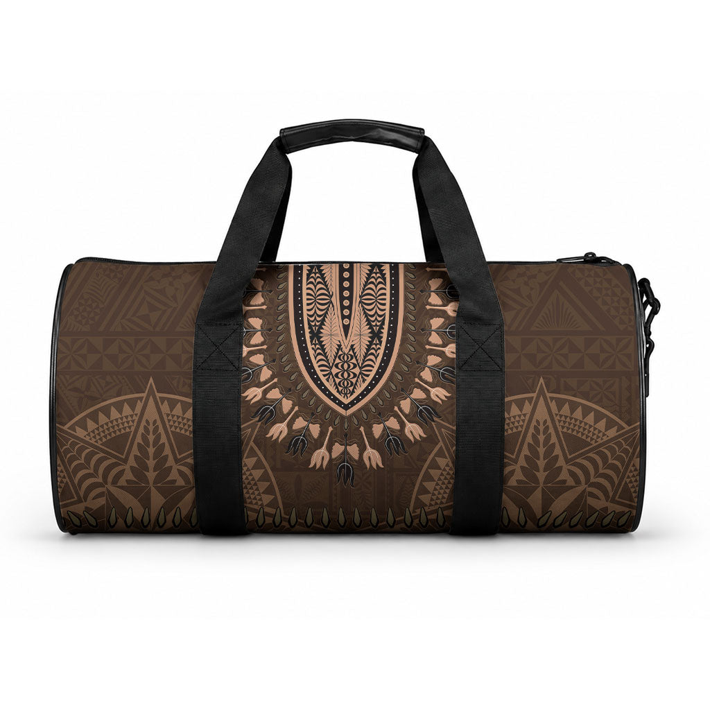 Brown African Dashiki With Tonga Ngatu Pattern Duffle Bag LT14 One size Brown - Polynesian Pride