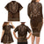 Brown African Dashiki With Tonga Ngatu Pattern Family Matching Long Sleeve Bodycon Dress and Hawaiian Shirt