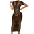 Brown African Dashiki With Tonga Ngatu Pattern Family Matching Short Sleeve Bodycon Dress and Hawaiian Shirt