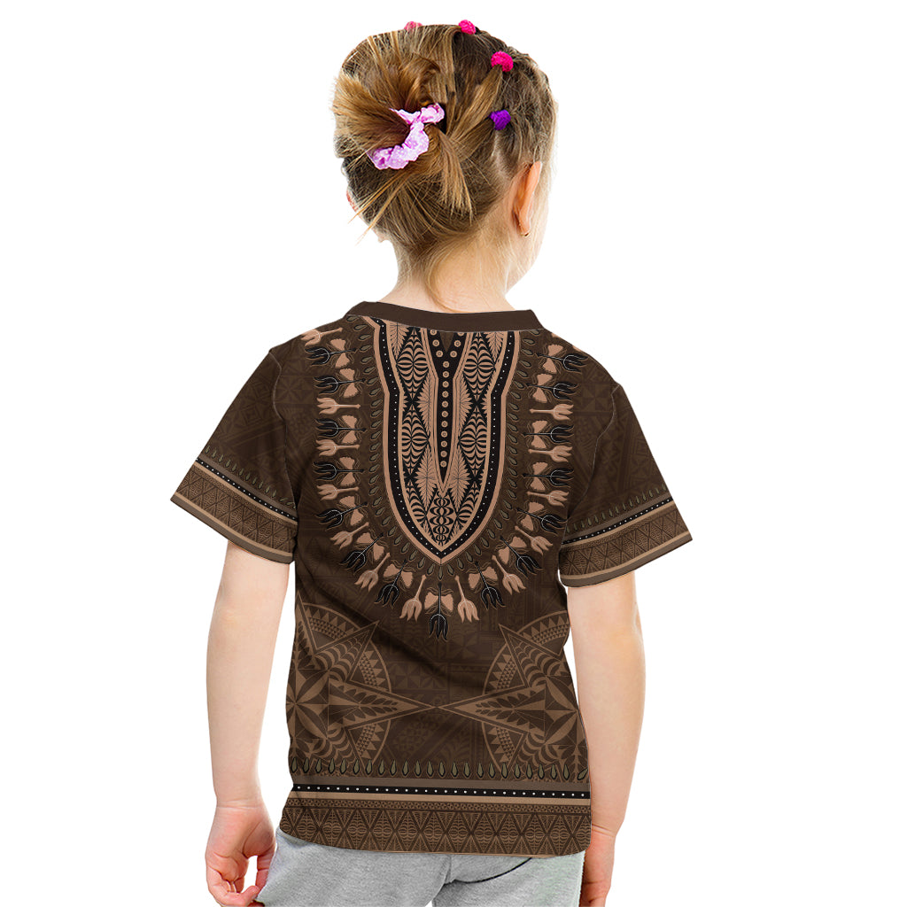 Brown African Dashiki With Tonga Ngatu Pattern Kid T Shirt LT14 - Polynesian Pride