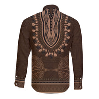 Brown African Dashiki With Tonga Ngatu Pattern Long Sleeve Button Shirt LT14 - Polynesian Pride