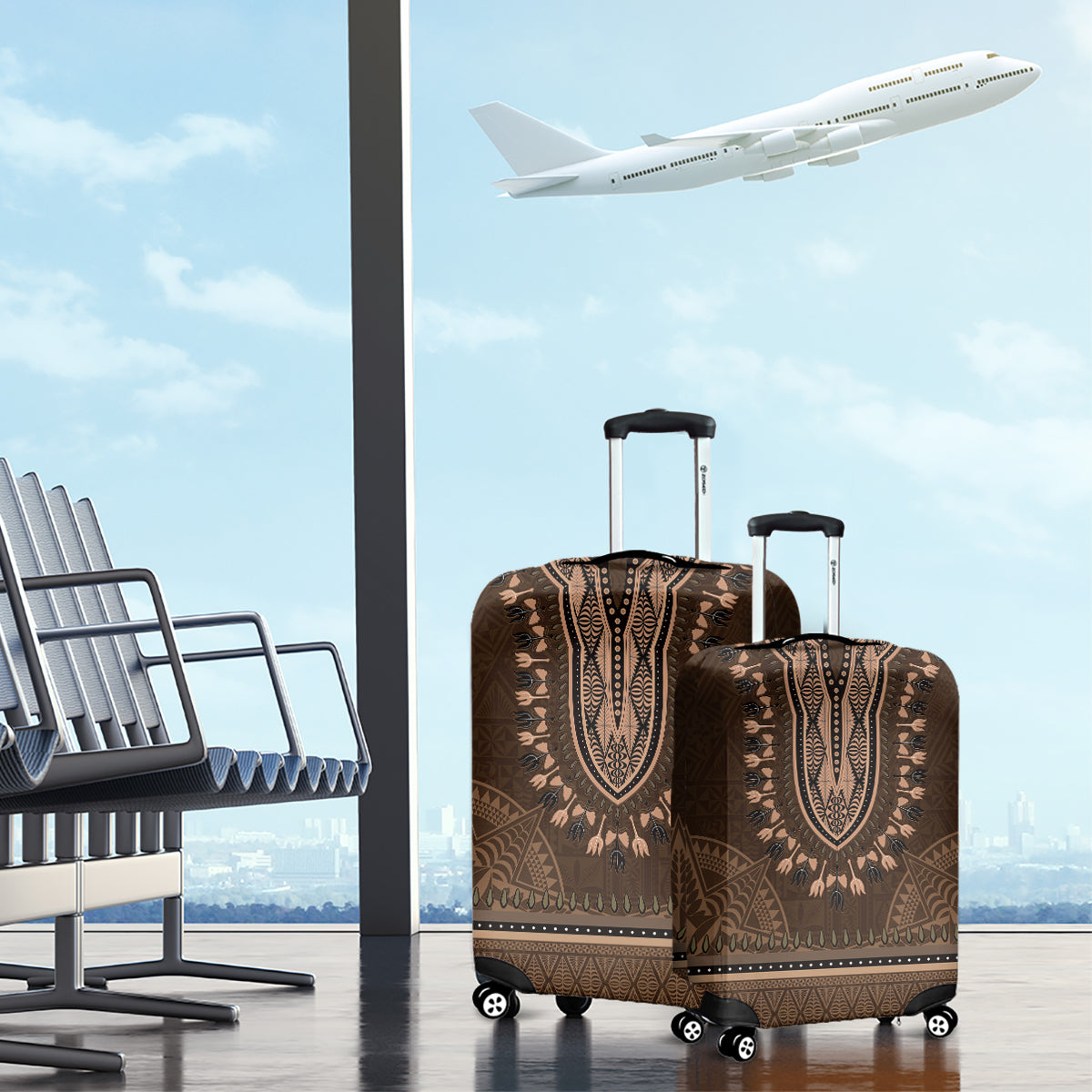 Brown African Dashiki With Tonga Ngatu Pattern Luggage Cover LT14 - Polynesian Pride