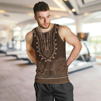Brown African Dashiki With Tonga Ngatu Pattern Men Tank Top LT14 Brown - Polynesian Pride