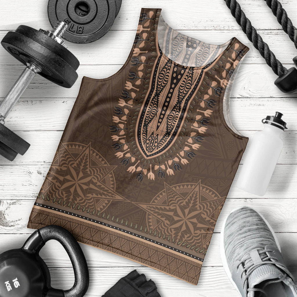 Brown African Dashiki With Tonga Ngatu Pattern Men Tank Top LT14 - Polynesian Pride