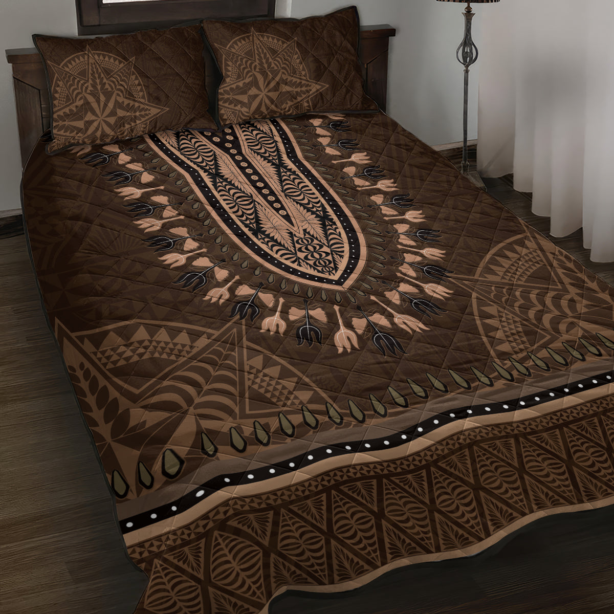 Brown African Dashiki With Tonga Ngatu Pattern Quilt Bed Set LT14 Brown - Polynesian Pride