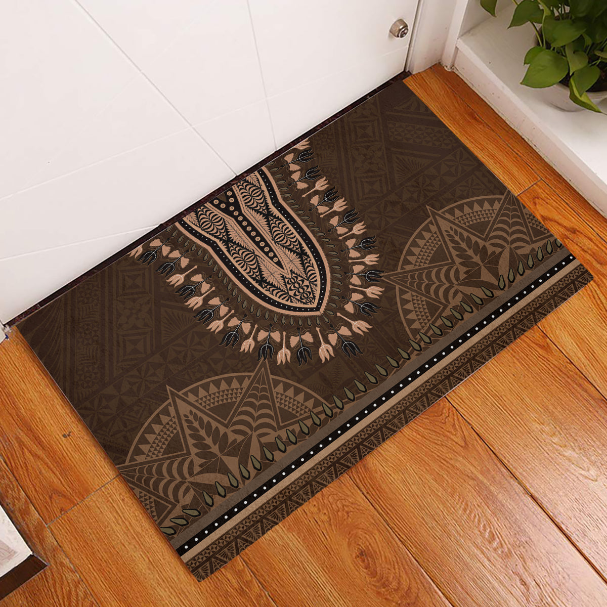Brown African Dashiki With Tonga Ngatu Pattern Rubber Doormat LT14 Brown - Polynesian Pride
