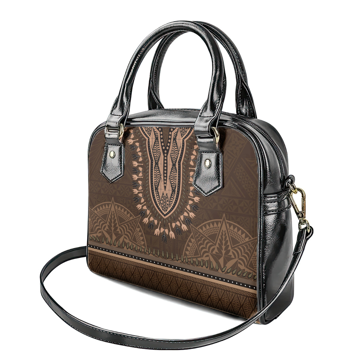 Brown African Dashiki With Tonga Ngatu Pattern Shoulder Handbag LT14 - Polynesian Pride