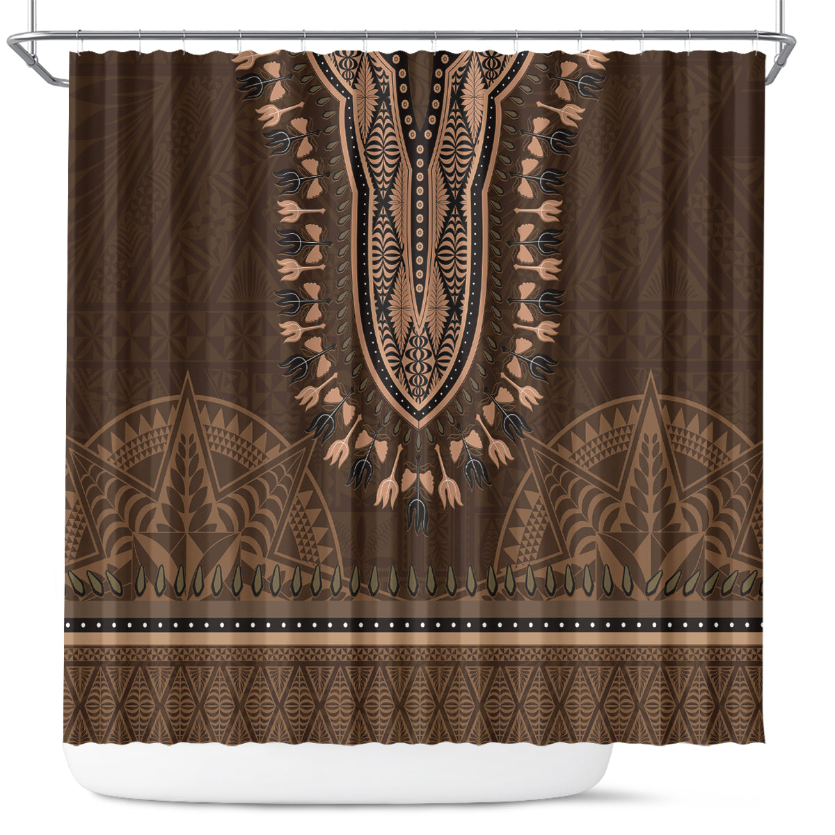 Brown African Dashiki With Tonga Ngatu Pattern Shower Curtain LT14 Brown - Polynesian Pride