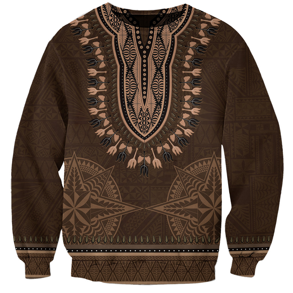 Brown African Dashiki With Tonga Ngatu Pattern Sweatshirt LT14 Unisex Brown - Polynesian Pride
