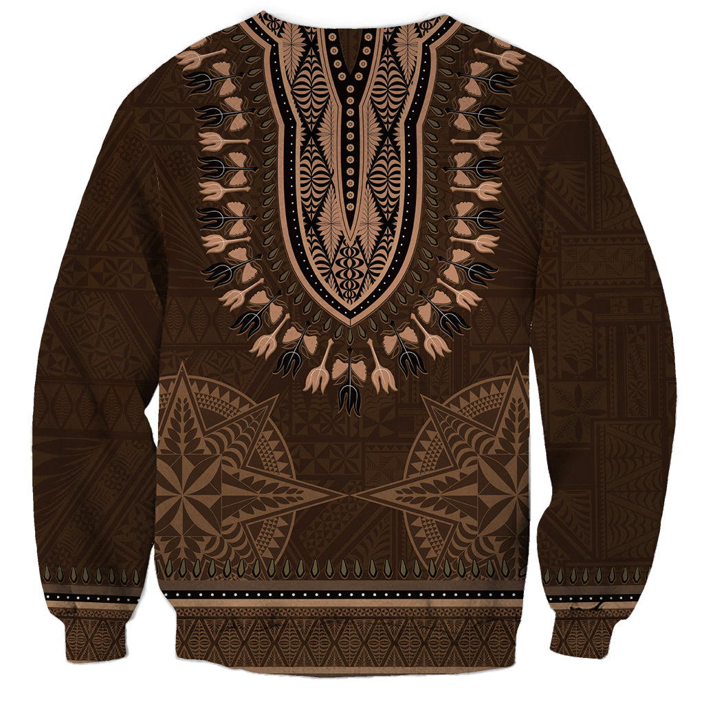 Brown African Dashiki With Tonga Ngatu Pattern Sweatshirt LT14 - Polynesian Pride