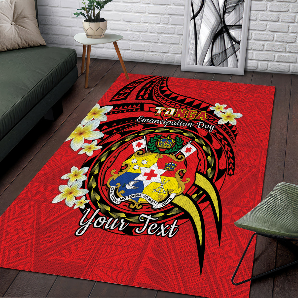 Personalised Tonga Emancipation Day Area Rug Tongan Ngatu Pattern - Red Version LT14 Red - Polynesian Pride