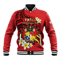 Personalised Tonga Emancipation Day Baseball Jacket Tongan Ngatu Pattern - Red Version LT14 Unisex Red - Polynesian Pride