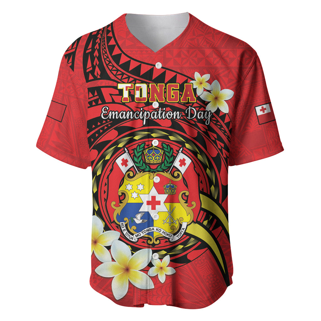 Personalised Tonga Emancipation Day Baseball Jersey Tongan Ngatu Pattern - Red Version LT14 Red - Polynesian Pride