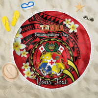 Personalised Tonga Emancipation Day Beach Blanket Tongan Ngatu Pattern - Red Version LT14 One Size 150cm Red - Polynesian Pride
