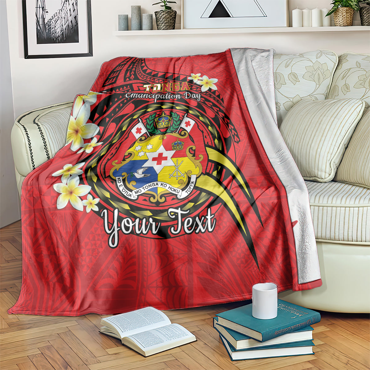 Personalised Tonga Emancipation Day Blanket Tongan Ngatu Pattern - Red Version LT14 Red - Polynesian Pride