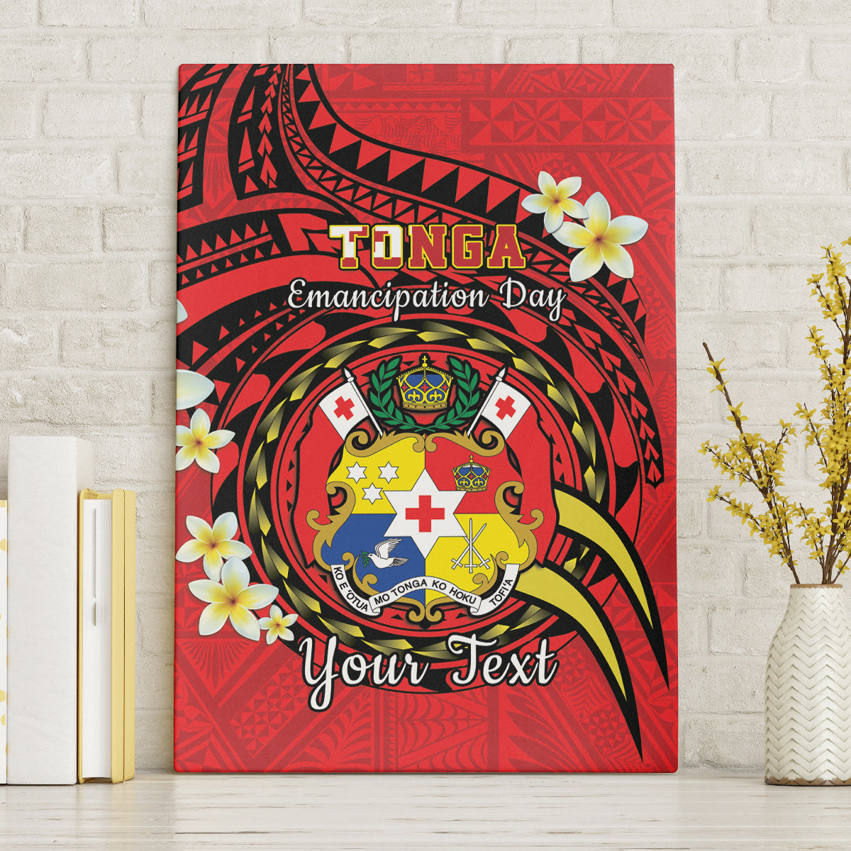 Personalised Tonga Emancipation Day Canvas Wall Art Tongan Ngatu Pattern - Red Version LT14 Without Frame Red - Polynesian Pride