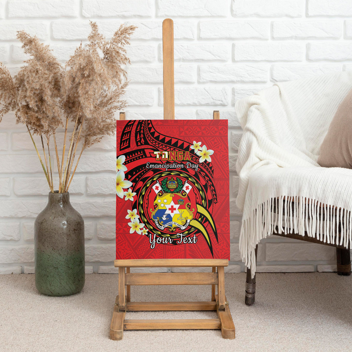Personalised Tonga Emancipation Day Canvas Wall Art Tongan Ngatu Pattern - Red Version LT14 - Polynesian Pride