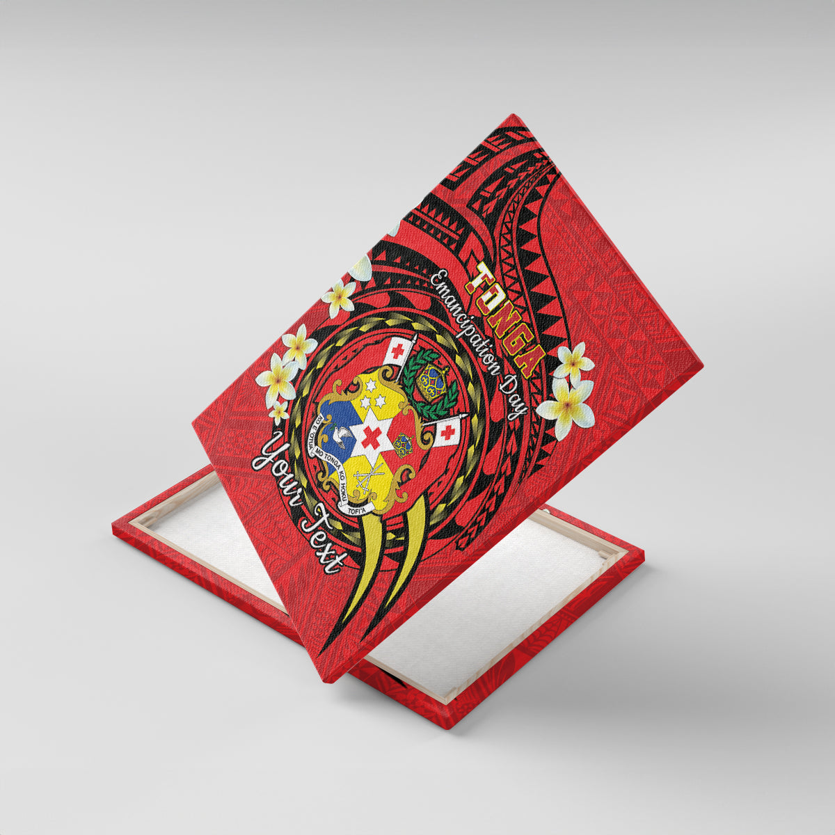 Personalised Tonga Emancipation Day Canvas Wall Art Tongan Ngatu Pattern - Red Version LT14 With Frame Red - Polynesian Pride