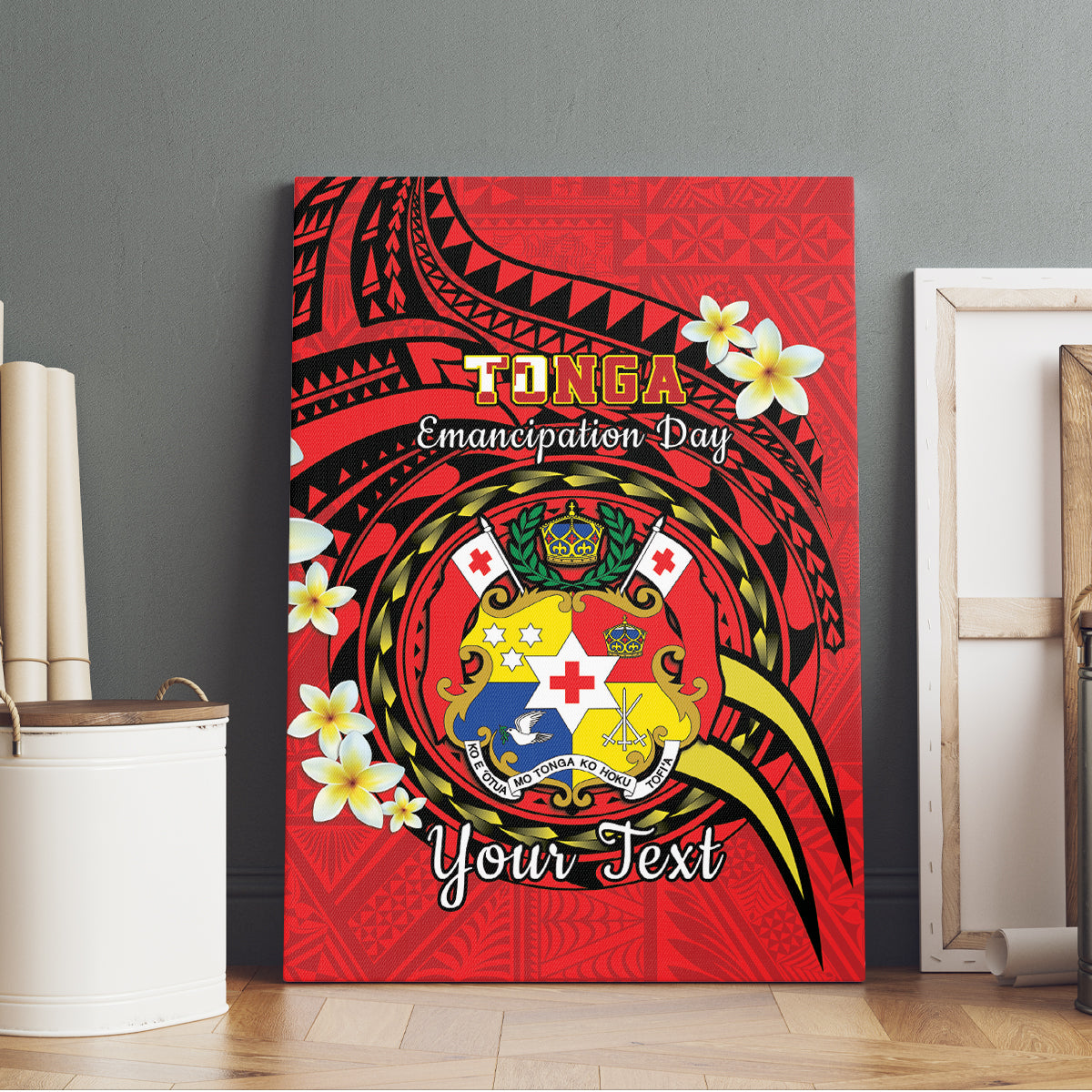 Personalised Tonga Emancipation Day Canvas Wall Art Tongan Ngatu Pattern - Red Version LT14 - Polynesian Pride