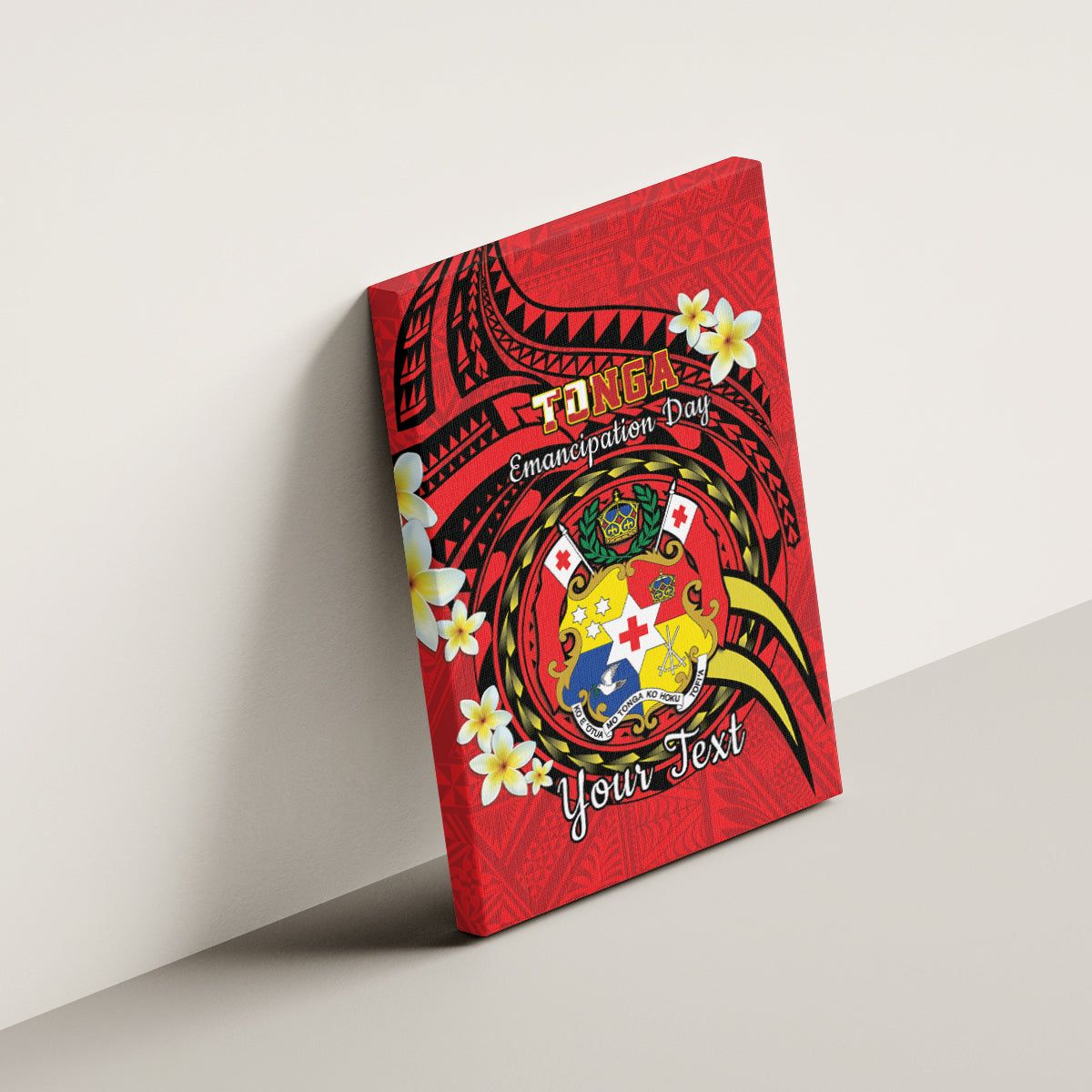 Personalised Tonga Emancipation Day Canvas Wall Art Tongan Ngatu Pattern - Red Version LT14 - Polynesian Pride