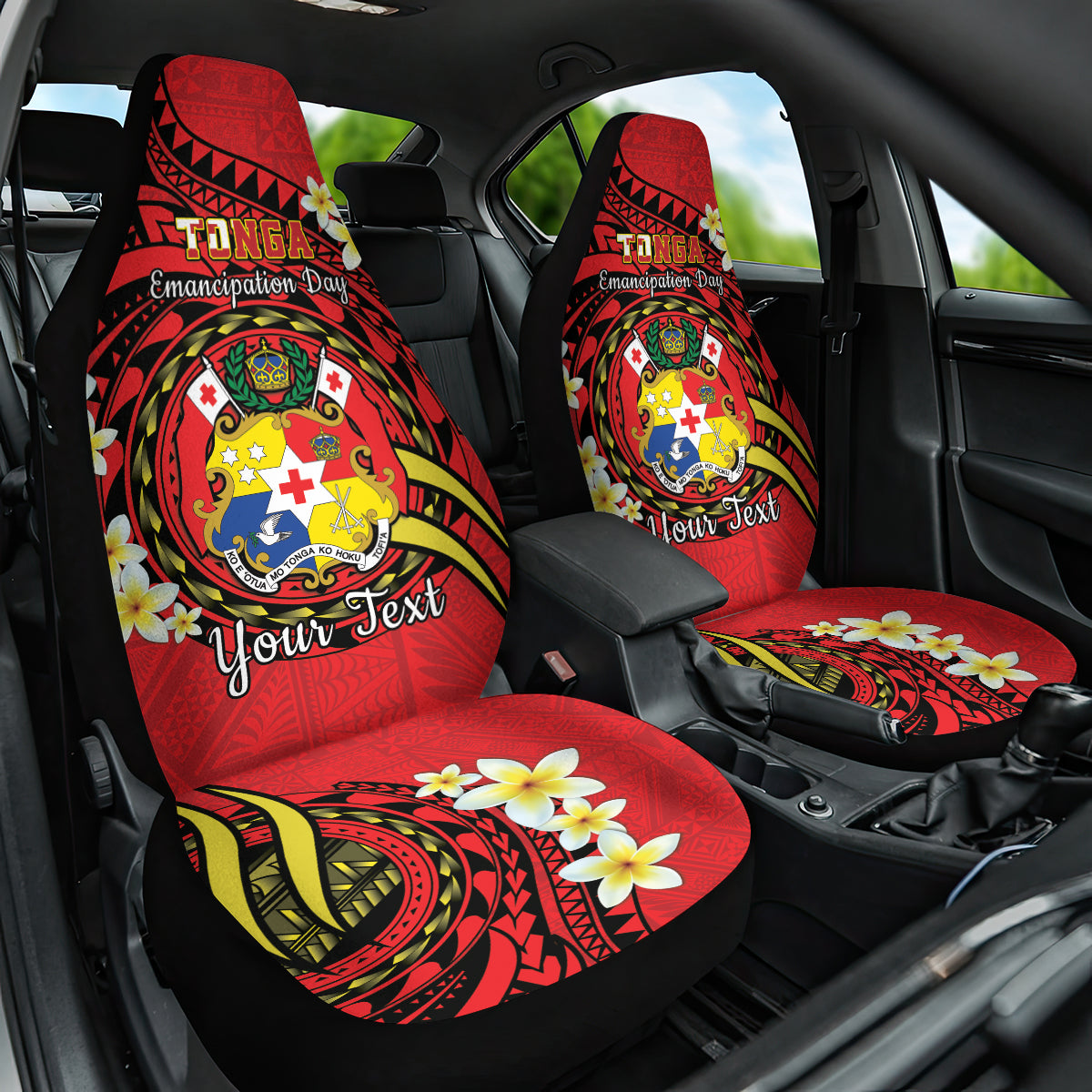 Personalised Tonga Emancipation Day Car Seat Cover Tongan Ngatu Pattern - Red Version LT14 One Size Red - Polynesian Pride