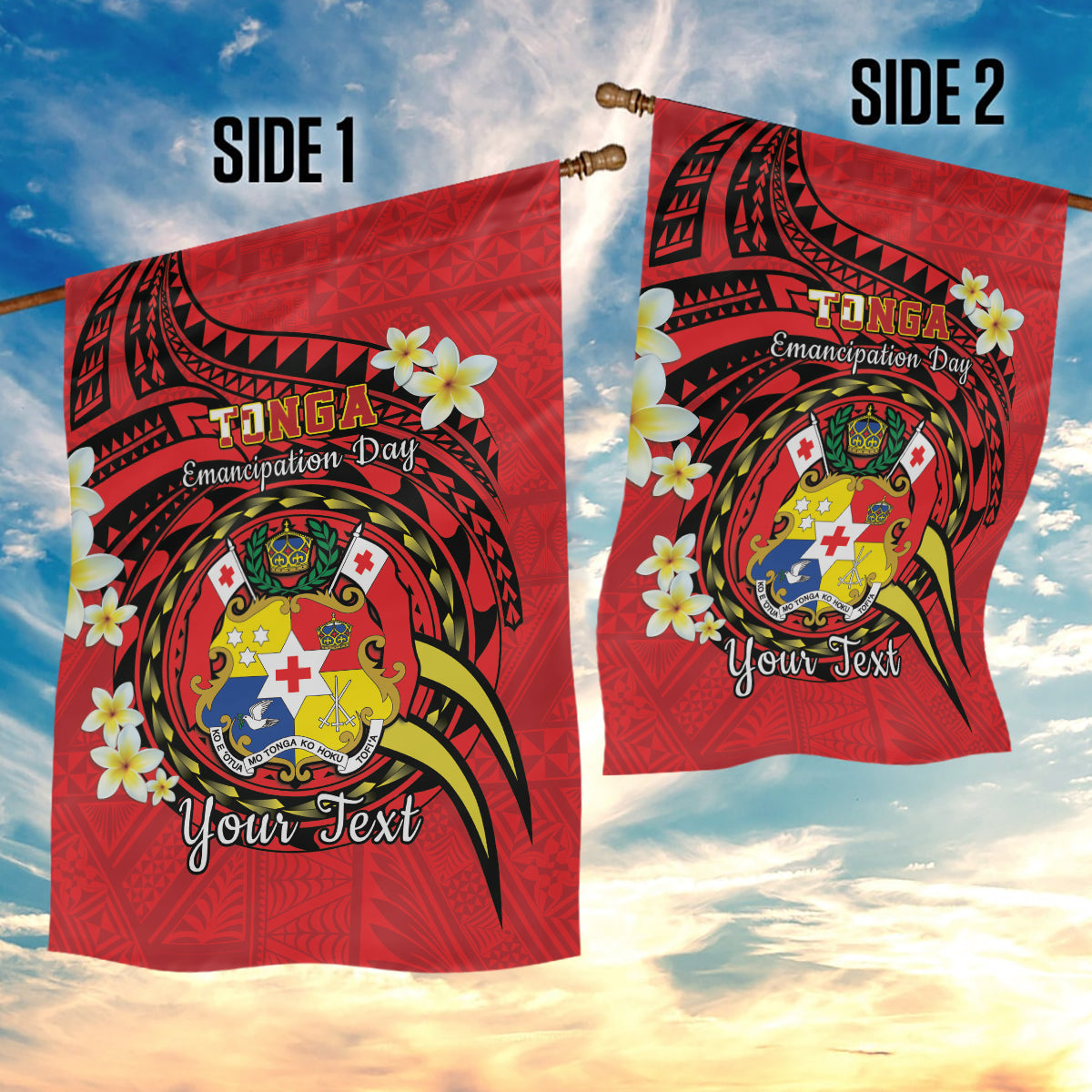 Personalised Tonga Emancipation Day Garden Flag Tongan Ngatu Pattern - Red Version LT14 - Polynesian Pride