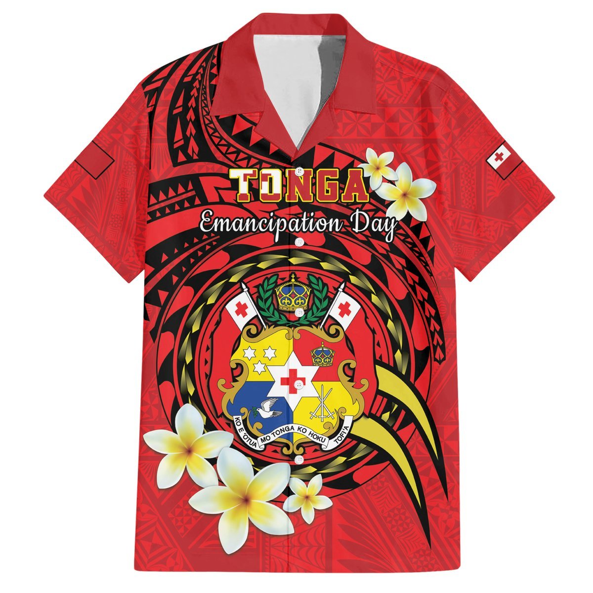 Personalised Tonga Emancipation Day Hawaiian Shirt Tongan Ngatu Pattern - Red Version LT14 Red - Polynesian Pride