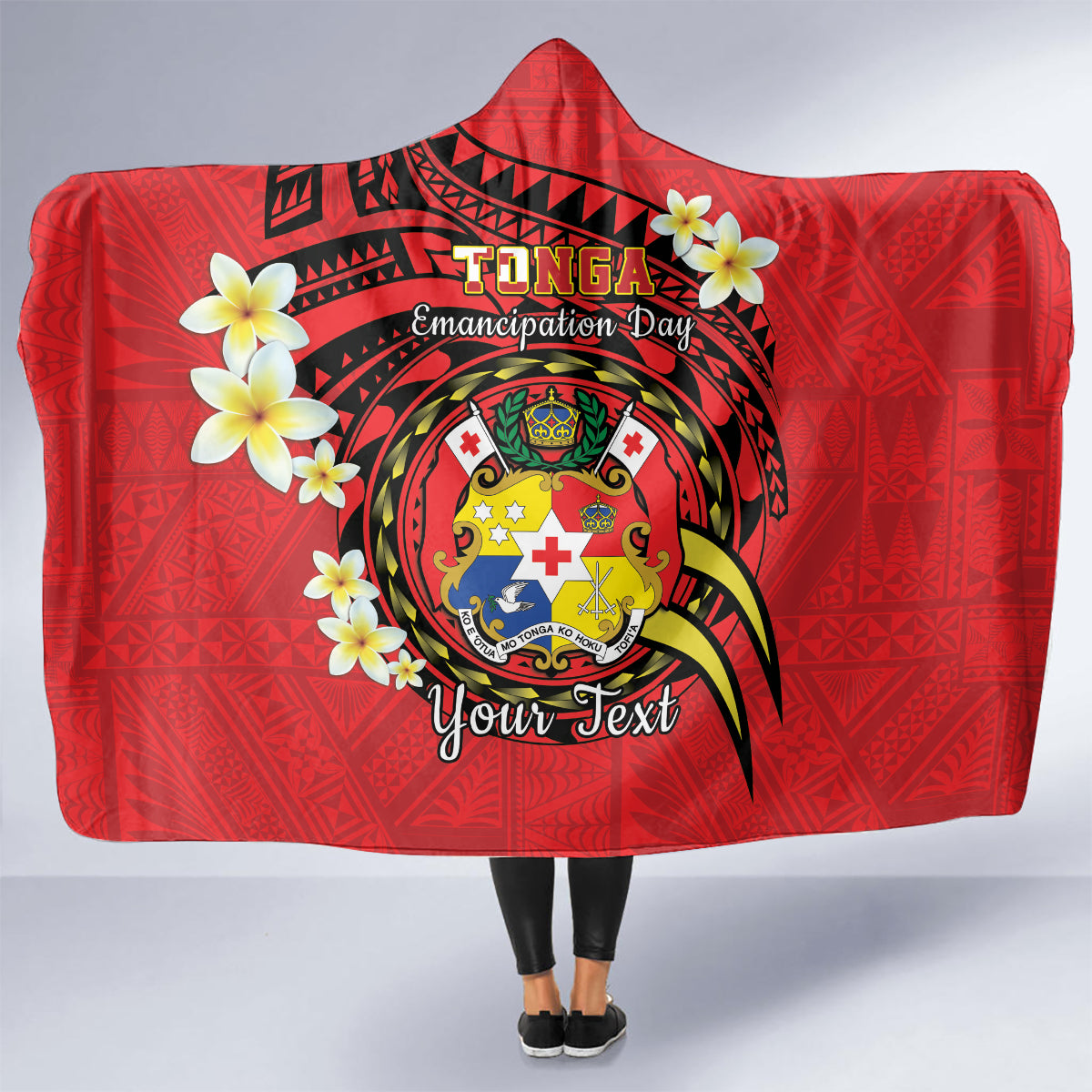Personalised Tonga Emancipation Day Hooded Blanket Tongan Ngatu Pattern - Red Version LT14 - Polynesian Pride
