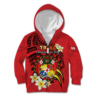 Personalised Tonga Emancipation Day Kid Hoodie Tongan Ngatu Pattern - Red Version LT14 Zip Hoodie Red - Polynesian Pride