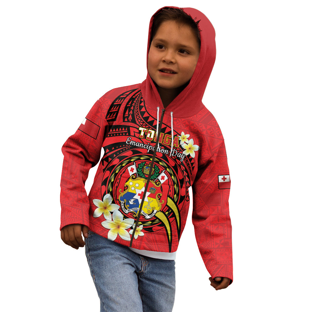 Personalised Tonga Emancipation Day Kid Hoodie Tongan Ngatu Pattern - Red Version LT14 - Polynesian Pride