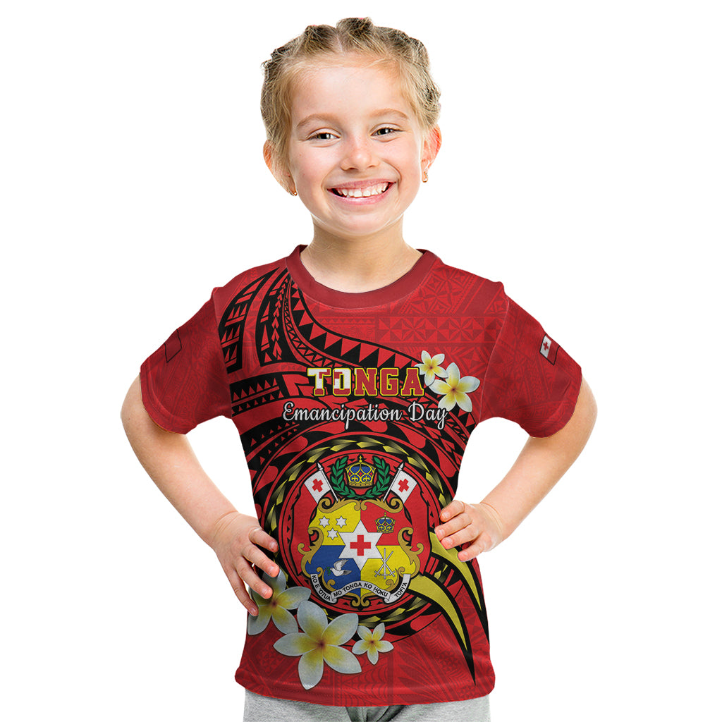 Personalised Tonga Emancipation Day Kid T Shirt Tongan Ngatu Pattern - Red Version LT14 Red - Polynesian Pride
