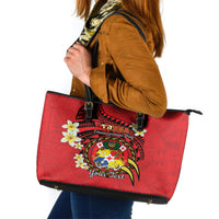 Personalised Tonga Emancipation Day Leather Tote Bag Tongan Ngatu Pattern - Red Version LT14 Red - Polynesian Pride