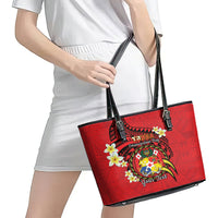 Personalised Tonga Emancipation Day Leather Tote Bag Tongan Ngatu Pattern - Red Version LT14 - Polynesian Pride