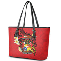 Personalised Tonga Emancipation Day Leather Tote Bag Tongan Ngatu Pattern - Red Version LT14 - Polynesian Pride