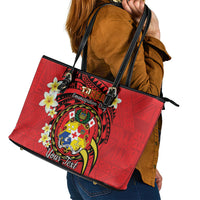 Personalised Tonga Emancipation Day Leather Tote Bag Tongan Ngatu Pattern - Red Version LT14 - Polynesian Pride