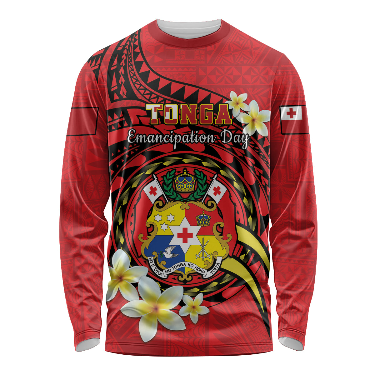 Personalised Tonga Emancipation Day Long Sleeve Shirt Tongan Ngatu Pattern - Red Version LT14 Unisex Red - Polynesian Pride