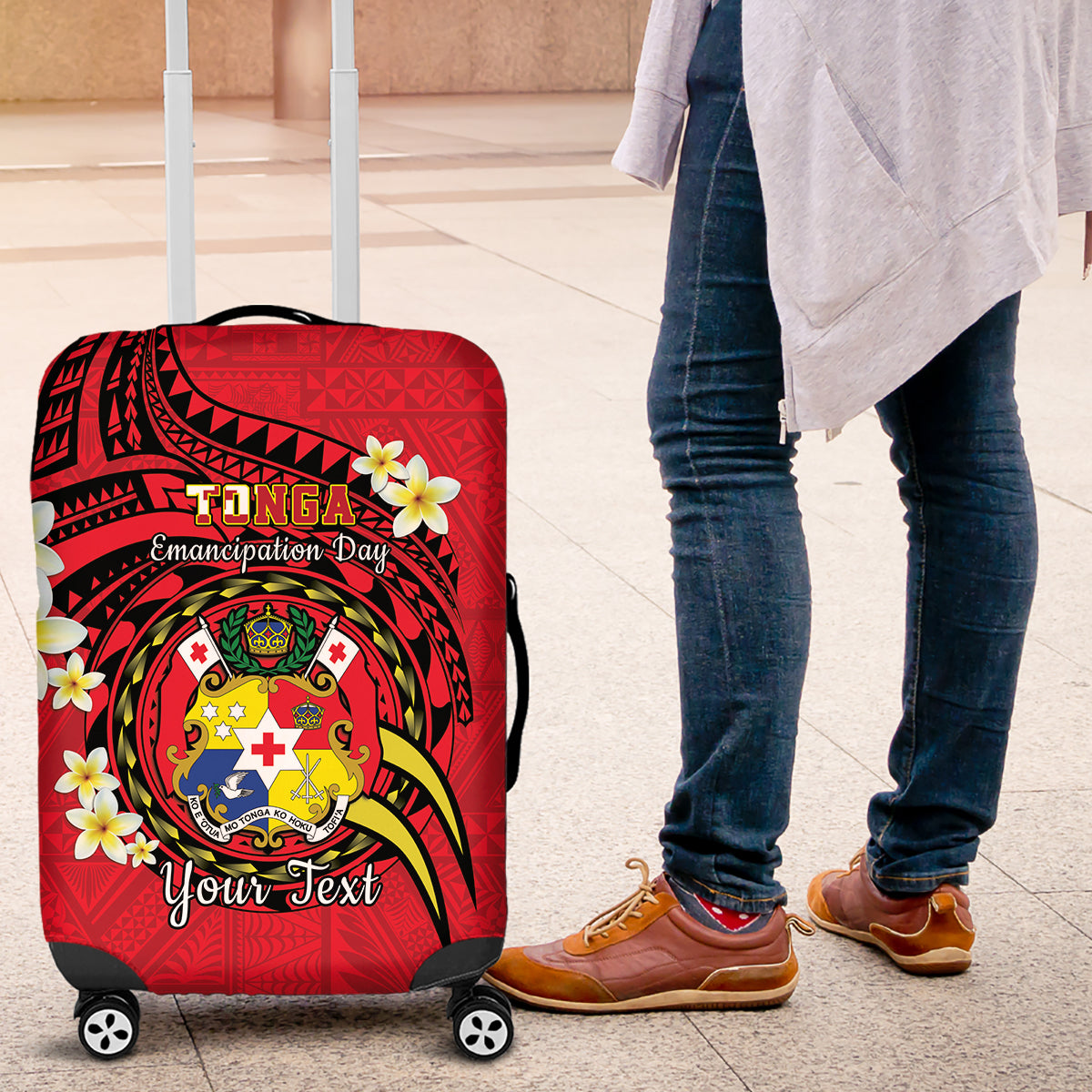 Personalised Tonga Emancipation Day Luggage Cover Tongan Ngatu Pattern - Red Version LT14 Red - Polynesian Pride