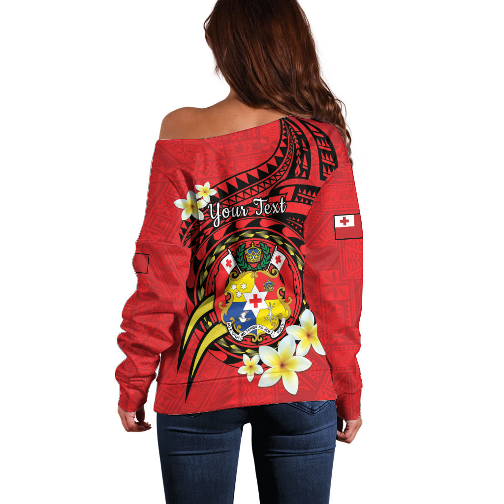 Personalised Tonga Emancipation Day Off Shoulder Sweater Tongan Ngatu Pattern - Red Version LT14 - Polynesian Pride