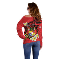 Personalised Tonga Emancipation Day Off Shoulder Sweater Tongan Ngatu Pattern - Red Version LT14 - Polynesian Pride