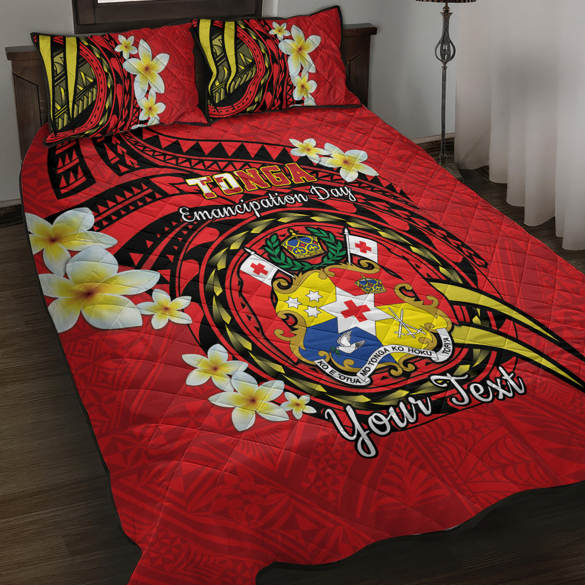Personalised Tonga Emancipation Day Quilt Bed Set Tongan Ngatu Pattern - Red Version LT14 Red - Polynesian Pride