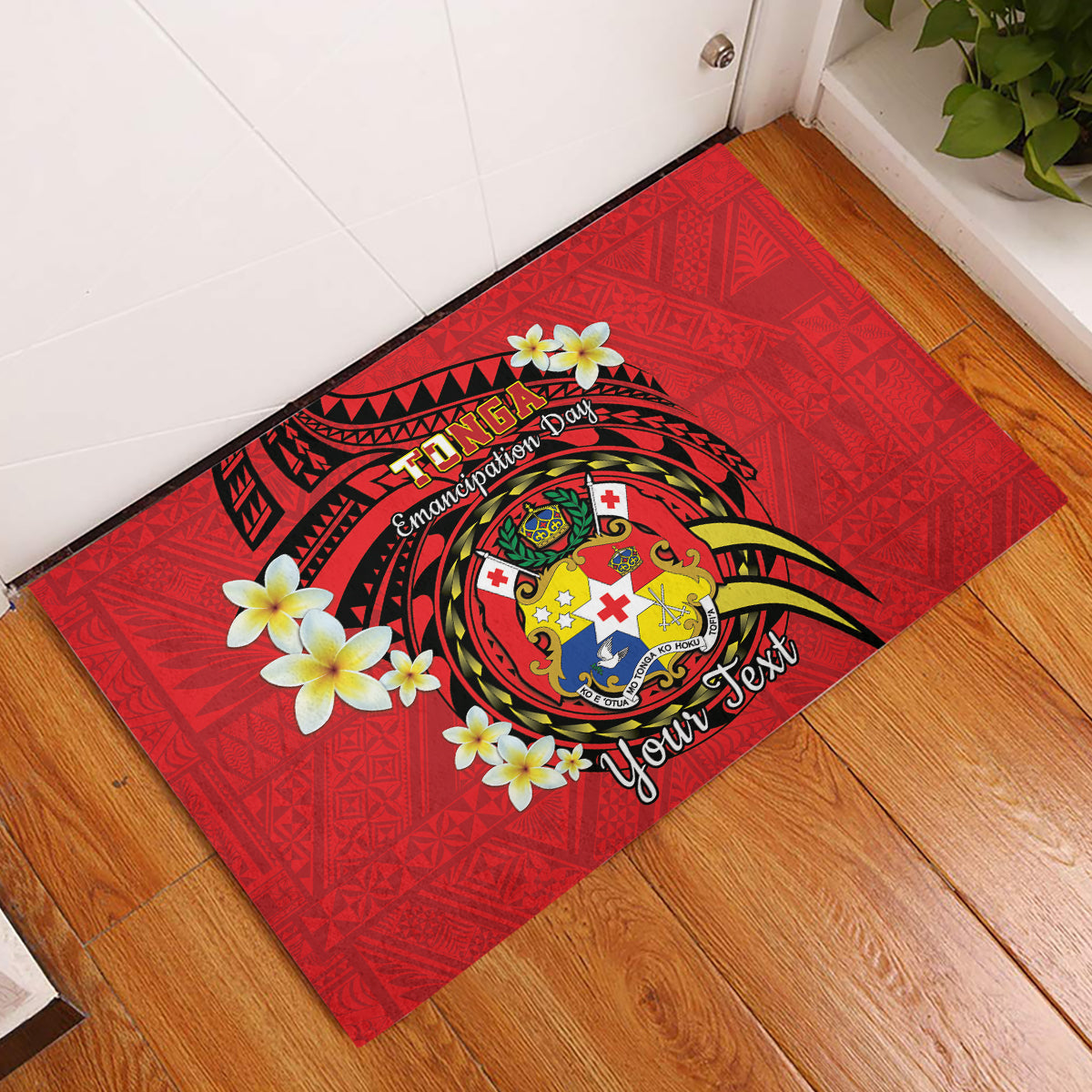 Personalised Tonga Emancipation Day Rubber Doormat Tongan Ngatu Pattern - Red Version LT14 Red - Polynesian Pride