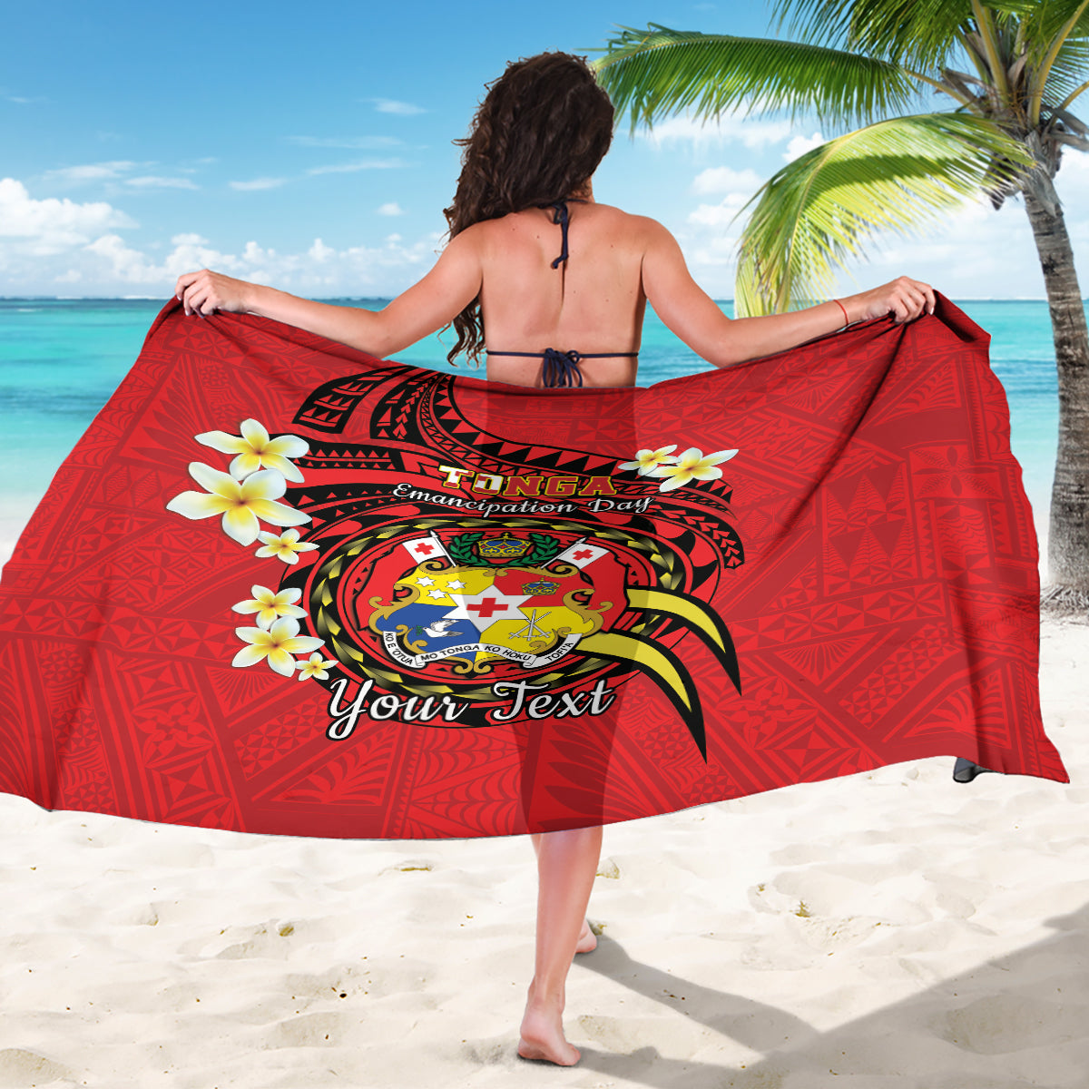 Personalised Tonga Emancipation Day Sarong Tongan Ngatu Pattern - Red Version LT14 - Polynesian Pride