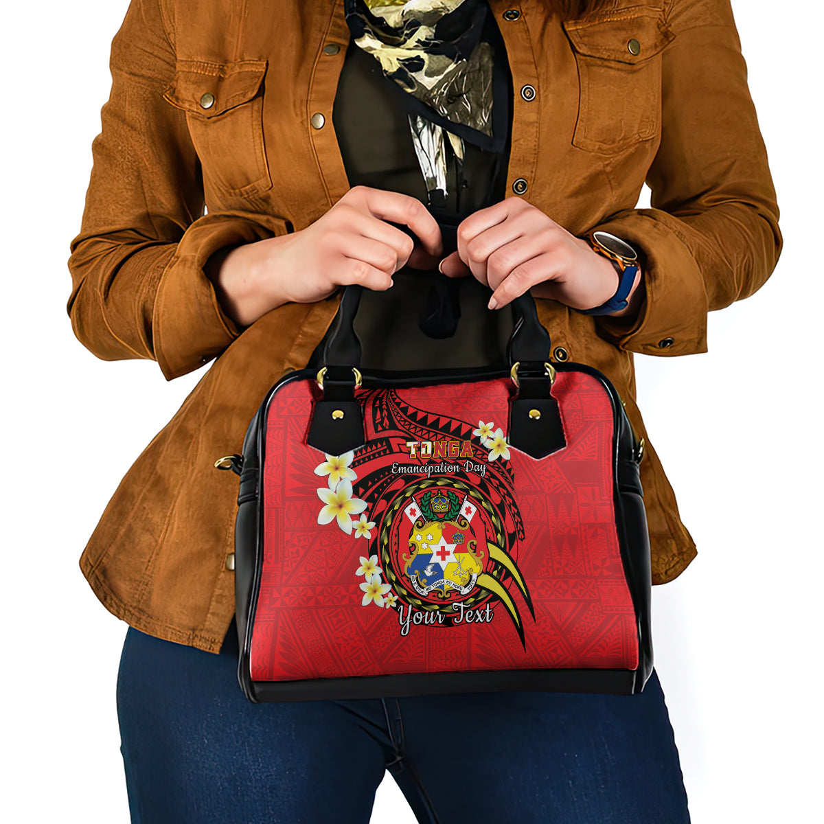 Personalised Tonga Emancipation Day Shoulder Handbag Tongan Ngatu Pattern - Red Version LT14 - Polynesian Pride
