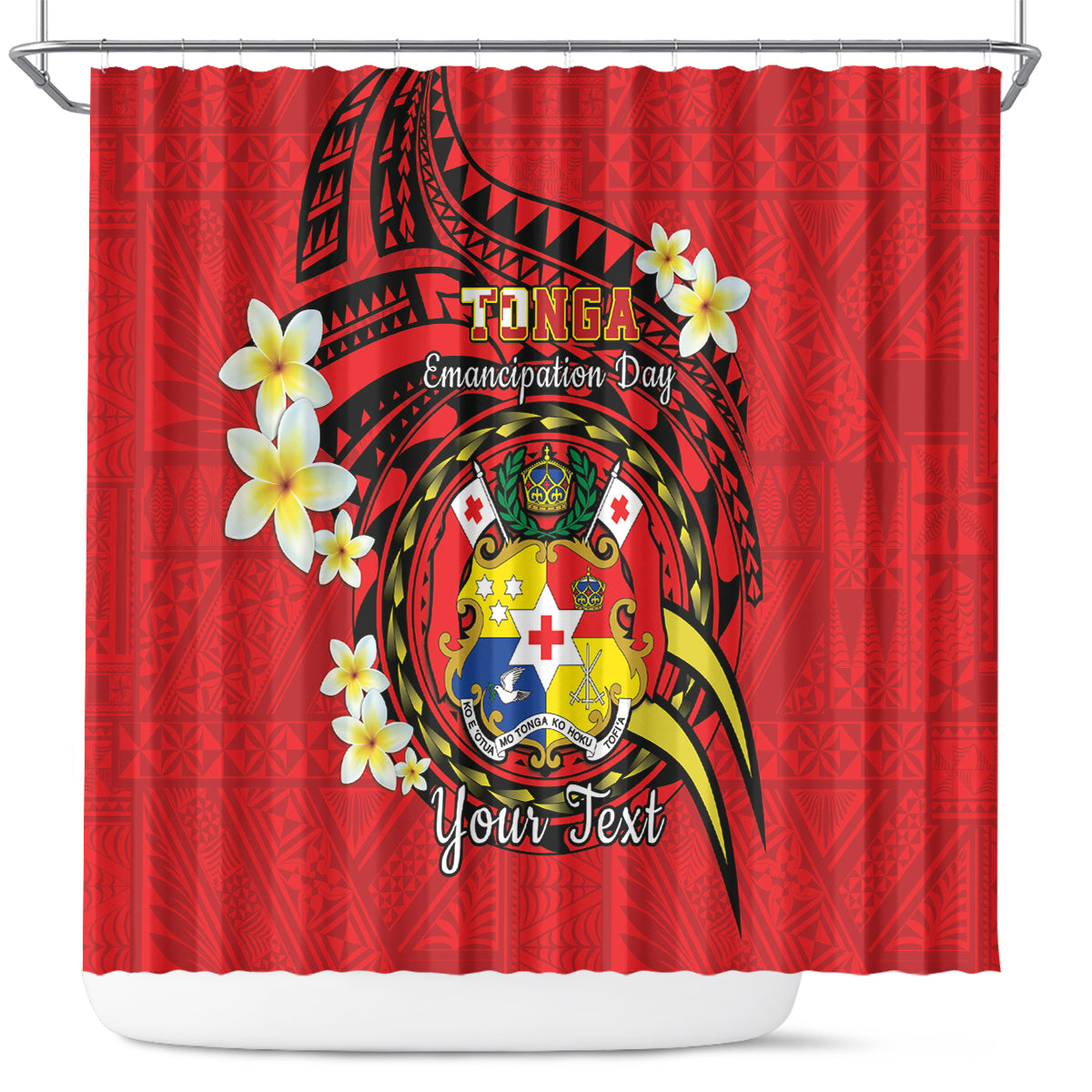 Personalised Tonga Emancipation Day Shower Curtain Tongan Ngatu Pattern - Red Version