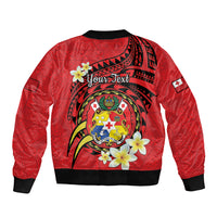 Personalised Tonga Emancipation Day Sleeve Zip Bomber Jacket Tongan Ngatu Pattern - Red Version LT14 - Polynesian Pride
